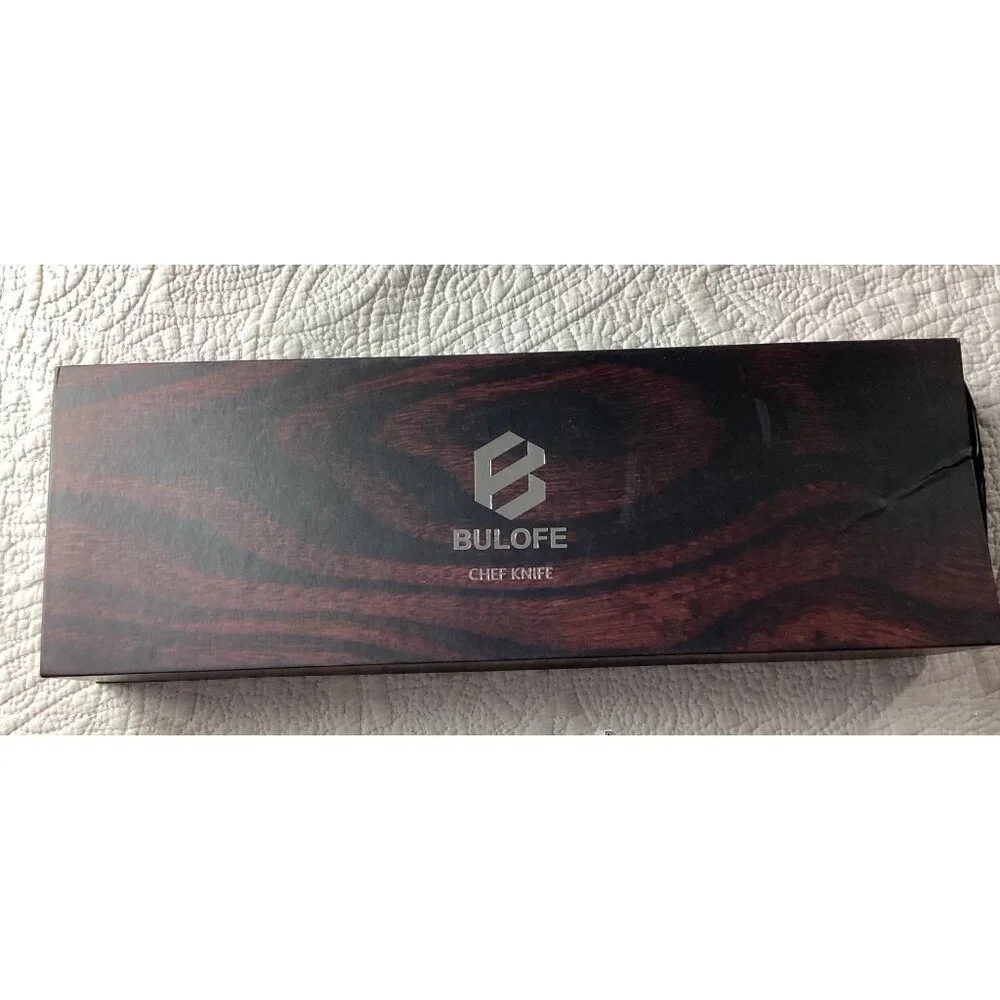Bulofe Professional 8 Inch Chef Knife* Wooden Handle & Blade Cover*Gift Box Incl